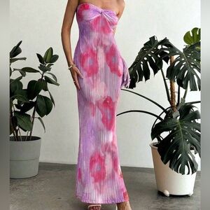 SHEIN Strapless Pink and Purple Maxi Dress